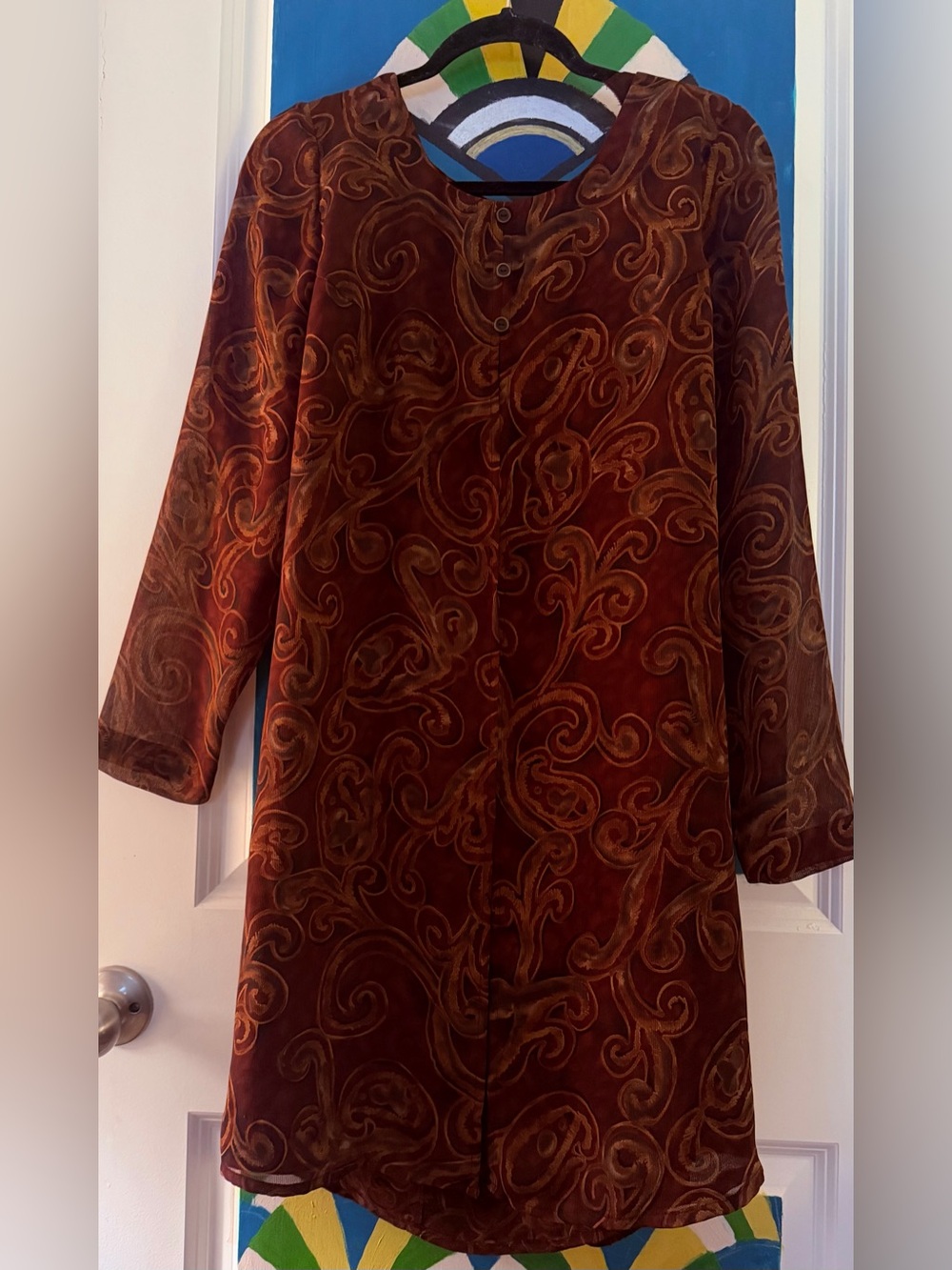 Carole Little Rust Brown Velvet Swirl Button-Front Dress-8